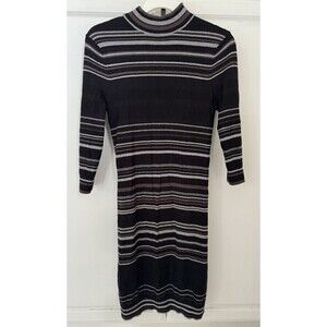 BCBGeneration Heathered Sweater Dress Black Grey mock neck striped Junior's XS